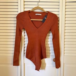 Abercrombie & Fitch Knit Long Sleeve Bodysuit in Burnt Orange Size XS